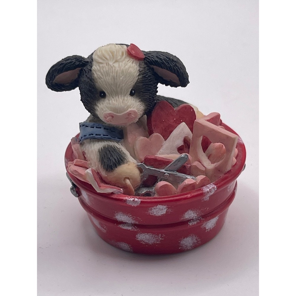 Vintage 1994 Enesco Mary Rhyner Cow Figurines Set of 4 Red Tub Love Theme 104736 - Picture 8 of 8